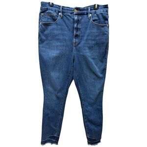 Good American Good Waist Crop W/Fray Hem. Blue Denim Jeans. Womens. Sz 15